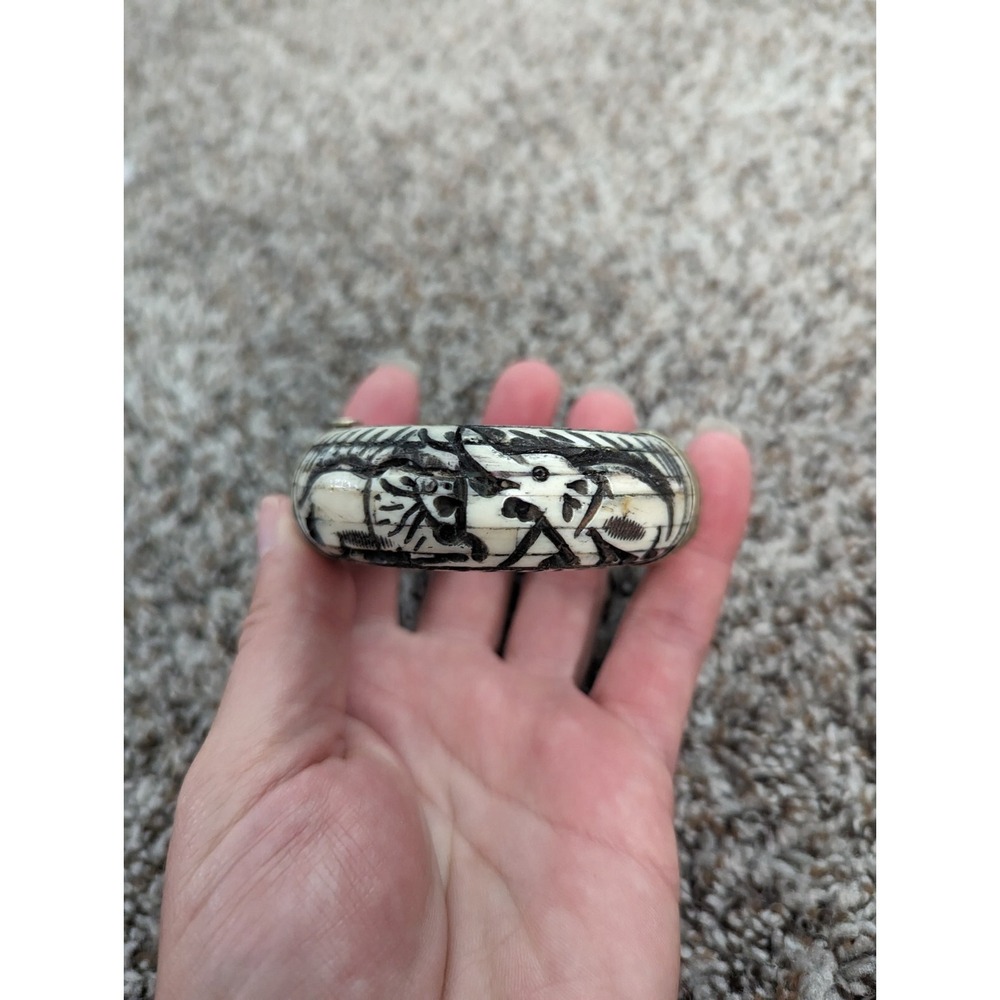 Elephant Bangle‎ Bracelet Handmade India Bone/Brass Pin Through Closure Antique